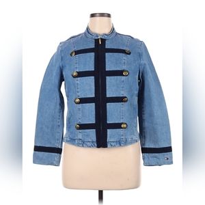 RARE Vtg Tommy Hilfiger Jacket Women XL Denim Casual Military Band Bullion Crest